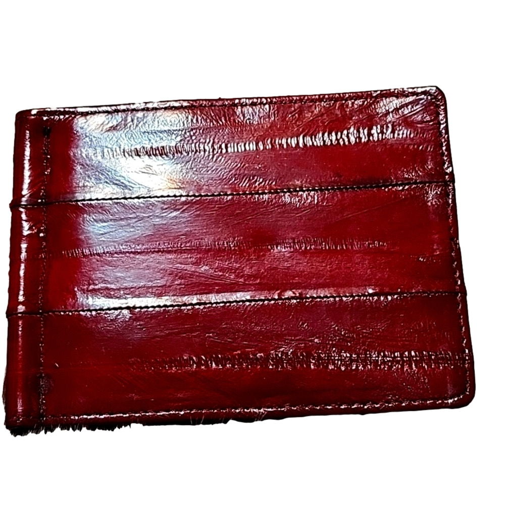 Genuine Eels SKIN Leather Men's Spring Money Clip Bifold Wallet Thin Card Holder